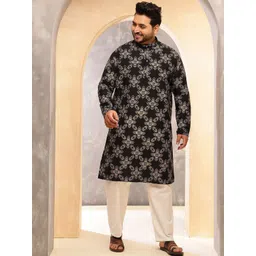 SOJANYA PLUS Men Plus Size Ethnic Motifs Printed Straight Kurta with Pyjamas-picture-35