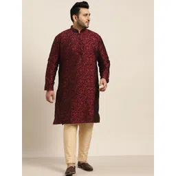 SOJANYA PLUS Men Plus Size Red & Black Woven Design Straight Kurta-picture-29
