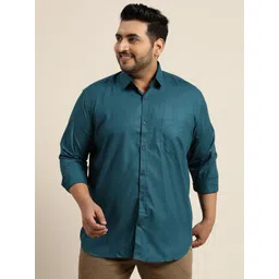 SOJANYA PLUS Men Plus Size Teal Blue Solid Classic Fit Cotton Casual Shirt-picture-15