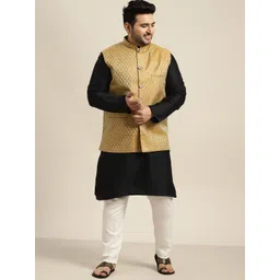 SOJANYA PLUS Plus Size Men Black Embroidered Kurta with Churidar & Nehru Jacket-picture-20