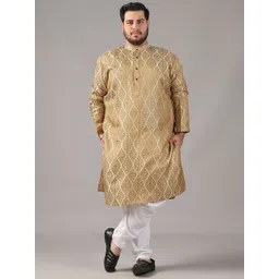 SOJANYA PLUS Size Ethnic Motifs Woven Design Band Collar Jacquard Silk Straight Kurta-picture-25