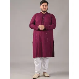 SOJANYA PLUS Size Floral Embroidered Band Collar Sequinned Cotton Straight Kurta-picture-29