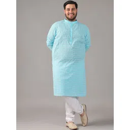 SOJANYA PLUS Size Floral Embroidered Thread Work Band Collar Cotton Straight Kurta-picture-36