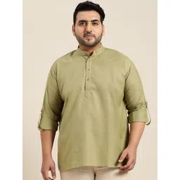 SOJANYA PLUS Size Men Green Solid Pastels Pure Cotton Kurta-image-22