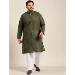 SOJANYA PLUS Size Men Olive Green Embroidered Chikankari Pure Cotton Kurta with Pyjama-picture-37