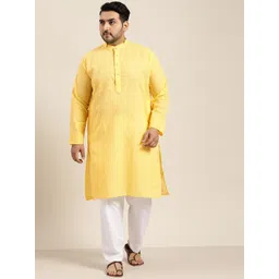 SOJANYA PLUS Size Men Yellow Ethnic Motifs Embroidered Pure Cotton Kurta-picture-38