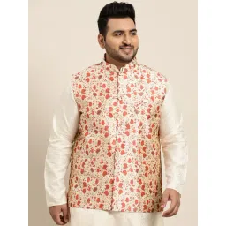 SOJANYA Beige & Red Comfort Fit Printed Nehru Jacket-picture-38