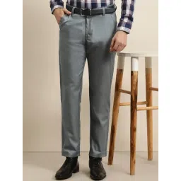 Sojanya Charcoal Grey Cotton Regular Slim Fit Flat Front Trousers-picture-25