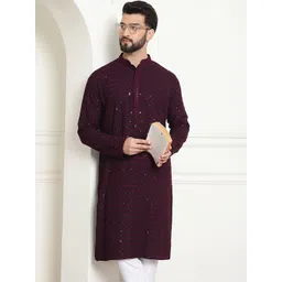 SOJANYA Embellished Mandarin Collar Straight Pure Cotton Kurta-picture-26