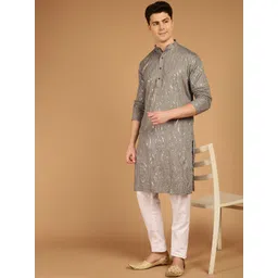 SOJANYA Embroidered Mandarin Collar Sequinned Pure Cotton Kurta-picture-24