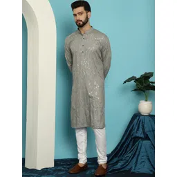 SOJANYA Embroidered Sequinned Pure Cotton Kurta With Churidar-picture-37