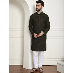 SOJANYA Embroidered Sequinned Pure Cotton Kurta with Churidar-picture-42