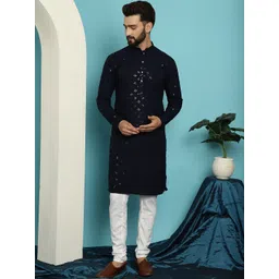 SOJANYA Embroidered Sequinned Pure Cotton Kurta with Pyjama Set-picture-36