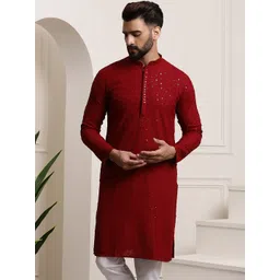 SOJANYA Ethnic Embroidered Sequined Pure Cotton Straight Kurta-picture-35