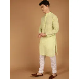 SOJANYA Ethnic Motifs Embroidered Band Collar Pure Cotton Kurta-picture-11