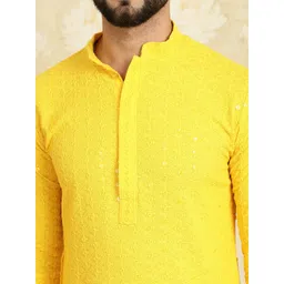 SOJANYA Ethnic Motifs Embroidered Sequinned Long Sleeves Straight Pure Cotton Kurta image 5