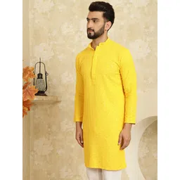 SOJANYA Ethnic Motifs Embroidered Sequinned Long Sleeves Straight Pure Cotton Kurta image 2