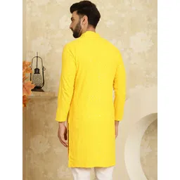 SOJANYA Ethnic Motifs Embroidered Sequinned Long Sleeves Straight Pure Cotton Kurta image 3