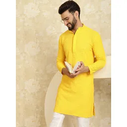 SOJANYA Ethnic Motifs Embroidered Sequinned Long Sleeves Straight Pure Cotton Kurta image 4