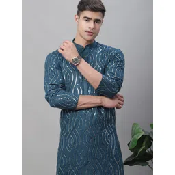SOJANYA Ethnic Motifs Embroidered Sequinned Pure Cotton Kurta-picture-19