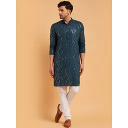 SOJANYA Ethnic Motifs Embroidered Sequinned Pure Cotton Kurta-picture-20