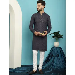 SOJANYA Ethnic Motifs Embroidered Sequinned Pure Cotton Kurta with Churidar-picture-31