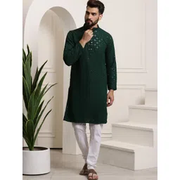 SOJANYA Ethnic Motifs Embroidered Sequinned Pure Cotton Kurta with Churidar-picture-24