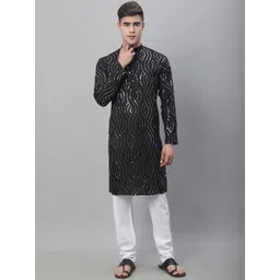 SOJANYA Ethnic Motifs Embroidered Sequinned Pure Cotton Kurta With Churidar-picture-38