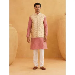 SOJANYA Ethnic Motifs Woven design Band Collar Kurta With Churidar And Nehru Jacket-picture-30