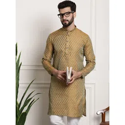 SOJANYA Ethnic Motifs Woven Design Band Collar Straight Kurta-picture-15