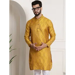 SOJANYA Ethnic Motifs Woven Design Band Collar Straight Kurta-picture-21