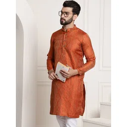 SOJANYA Ethnic Motifs Woven Design Band Collar Straight Kurta-picture-13