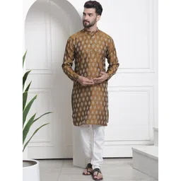 SOJANYA Ethnic Motifs Woven Design Band Collar Straight Kurta with Churidar-picture-17