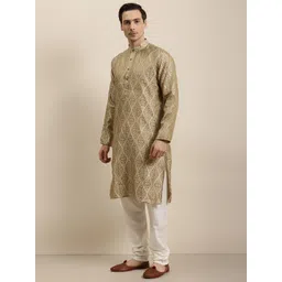 SOJANYA Ethnic Motifs Woven Design Jacquard Silk Kurta With Churidar-picture-39