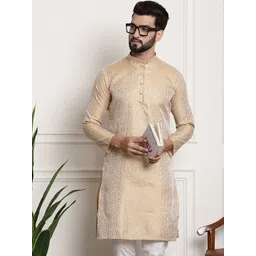 SOJANYA Ethnic Motifs Woven Design Mandarin Collar Long Sleeves Straight Kurta-picture-17