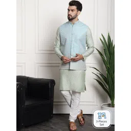 SOJANYA Ethnic Motifs Woven Design Regular Kurta & Churidar With Nehru Jacket-picture-38