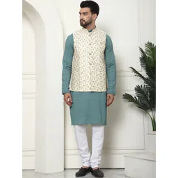 SOJANYA Floral Embroidered Regular Pure Cotton Kurta with Churidar & Nehru Jacket-picture-10
