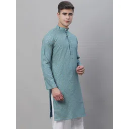 SOJANYA Floral Printed Mandarin Collar Cotton Linen Kurta-picture-28