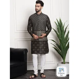 SOJANYA Floral Printed Regular Kurta & Churidar With Nehru Jacket-picture-29