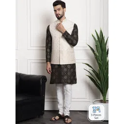 SOJANYA Floral Printed Regular Kurta & Churidar With Nehru Jacket-picture-36