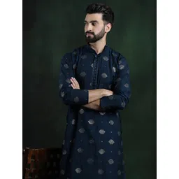 SOJANYA Geometric Embroidered Mandarin Collar Regular Sequined Detailed Cotton Silk Kurta-picture-40