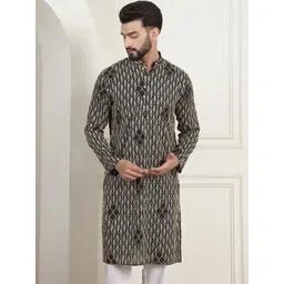 SOJANYA Geometric Embroidered Thread Work Mandarin Collar Pure Cotton Straight Kurta-picture-33