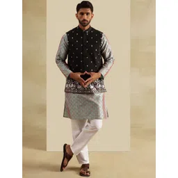 SOJANYA Geometric Jacquard Woven Design Straight Kurta With Pyjama & Nehru Jacket-picture-40