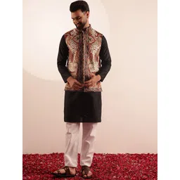 SOJANYA Geometric Self Design Band Collar Straight Kurta With Pyjama & Nehru Jacket-picture-42