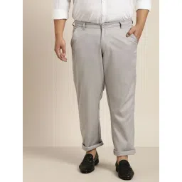 Sojanya Grey Cotton Regular Slim Fit Flat Front Trousers-picture-44