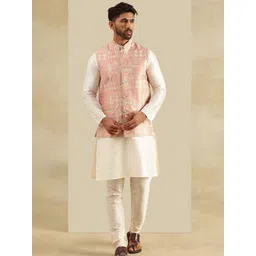 SOJANYA Mandarin Collar Straight Kurta With Pyjamas & Nehru Jacket-picture-25