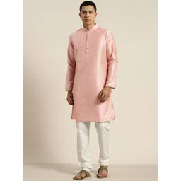 SOJANYA Mandarin Collar Woven Design Regular Kurta With Churidar-picture-20