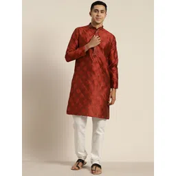 SOJANYA Mandarin Collar Woven Design Regular Kurta With Churidar-picture-19