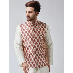 SOJANYA Maroon & Beige Printed Nehru Jacket-picture-40