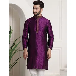SOJANYA Men Aubergine & Black Woven Design Straight Kurta-picture-26